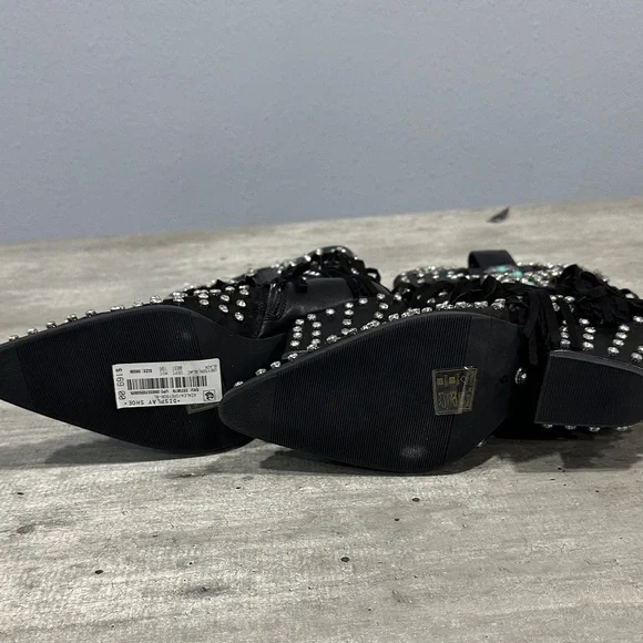 Studded Fringe Black Heeled Boots - Picture 4 of 4